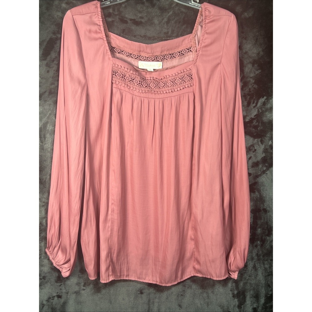 Weekend Suzanne Betro Boho Lace Blouse Pink Long Sleeve Women's XL